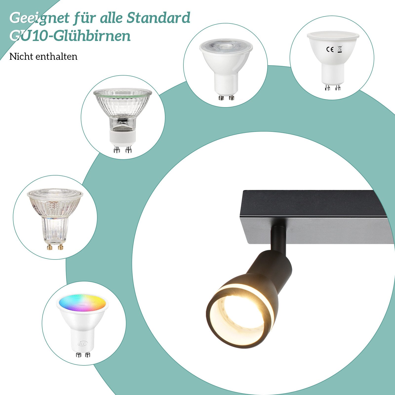 ZMH Spot de plafond LED 2 ampoules noir salon plafonnier spot orientable GU10 spot lampe moderne - 9