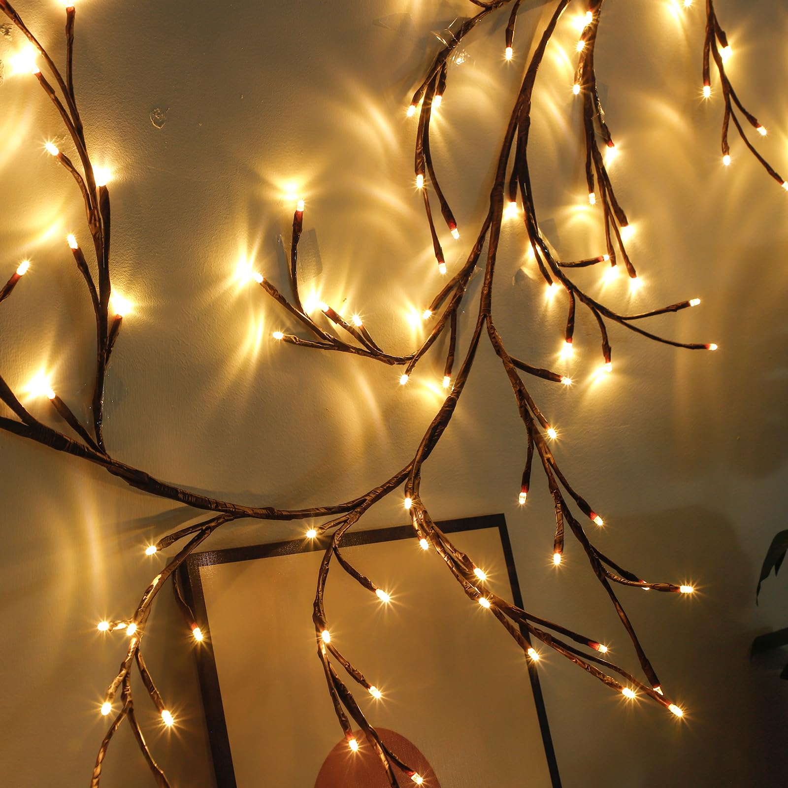 Arbre Lumineux LED, Arbres Guirlande Lumineuse, Decoration Murale, 144 LED Pliables Lumineuse Saule Artificielles, pour Mur Chambre Salon Décoration - 9