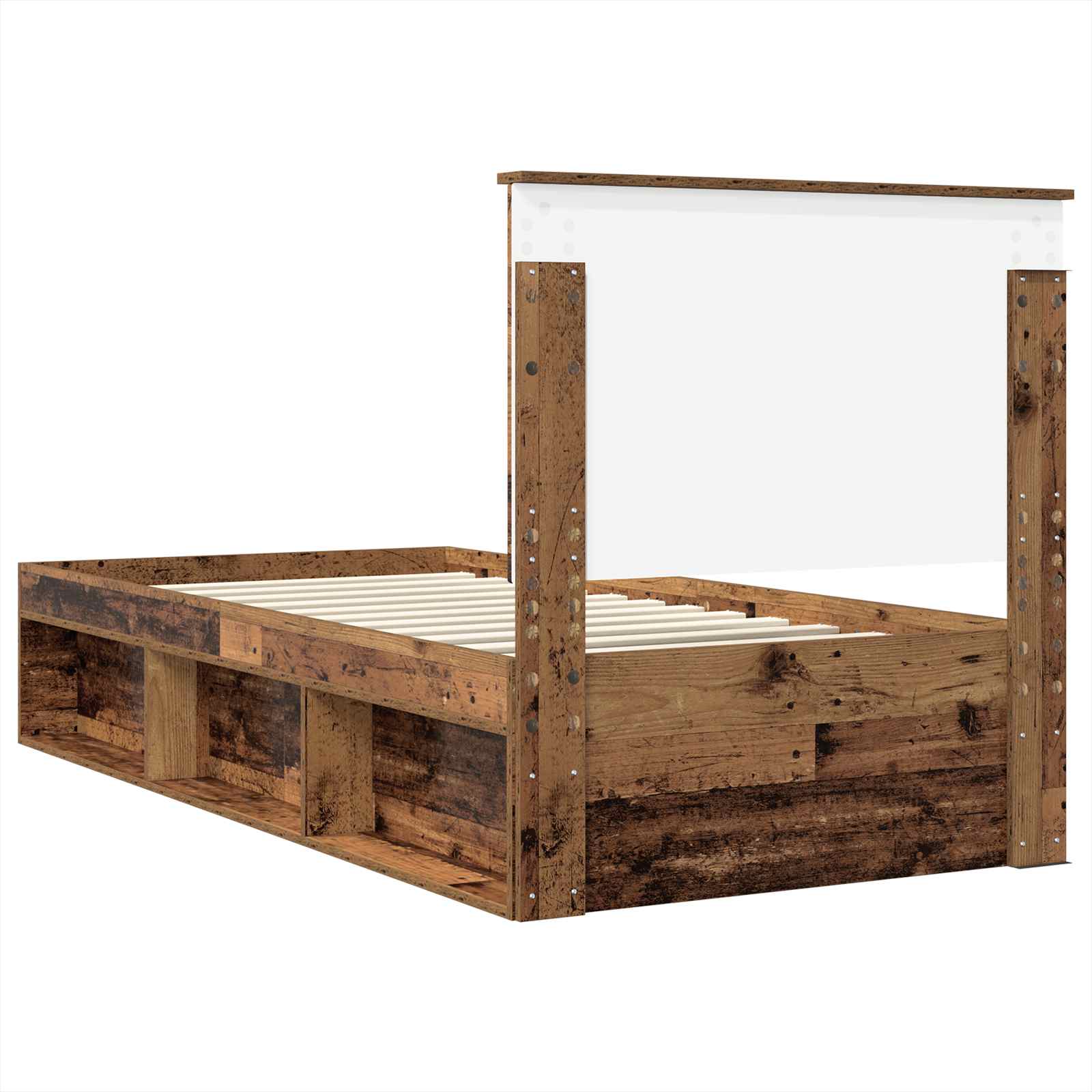 Cadre de lit, finition bois ancien, en bois de pin massif, pour la chambre, 75 × 190 cm - 9