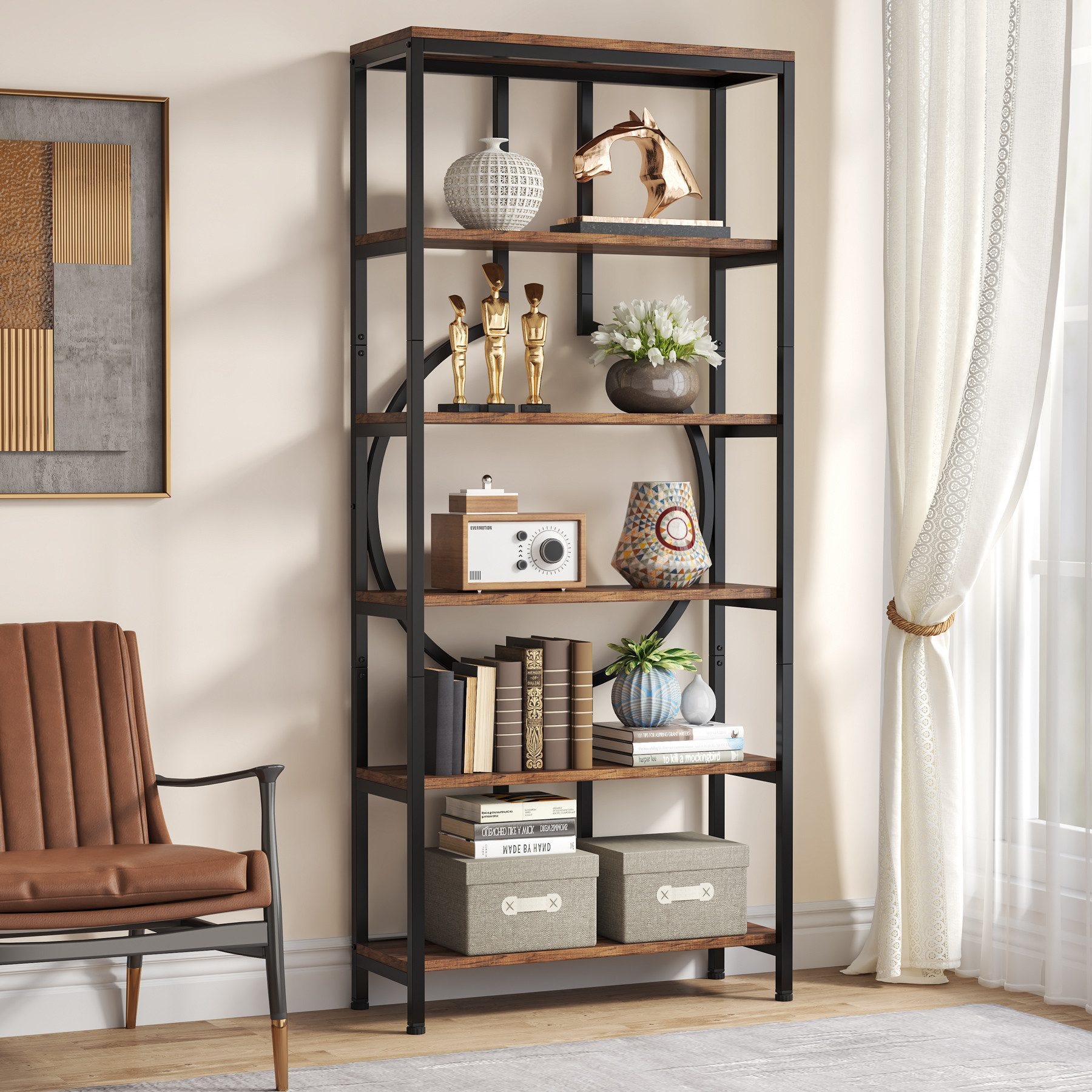 Tribesigns Libreria Industriale A 5 Livelli, Ripiano A Scaletta Ripiano Portaoggetti Struttura In Acciaio Facile Montaggio Rustico Marronec 93624025 Tribesigns Libreria Industriale A 5 Livelli, Ripiano A Scaletta Ripiano Portaoggetti Struttura In Acciaio Facile Montaggio Rustico Marronec 93624025