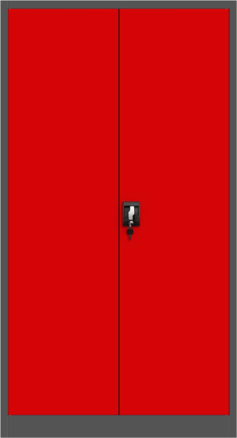Set de 2 Armoire de Bureau de Rangement Métallique 4 étagères réglables 185 cm x 90 cm x 40 cm Anthracite-Rouge - 5