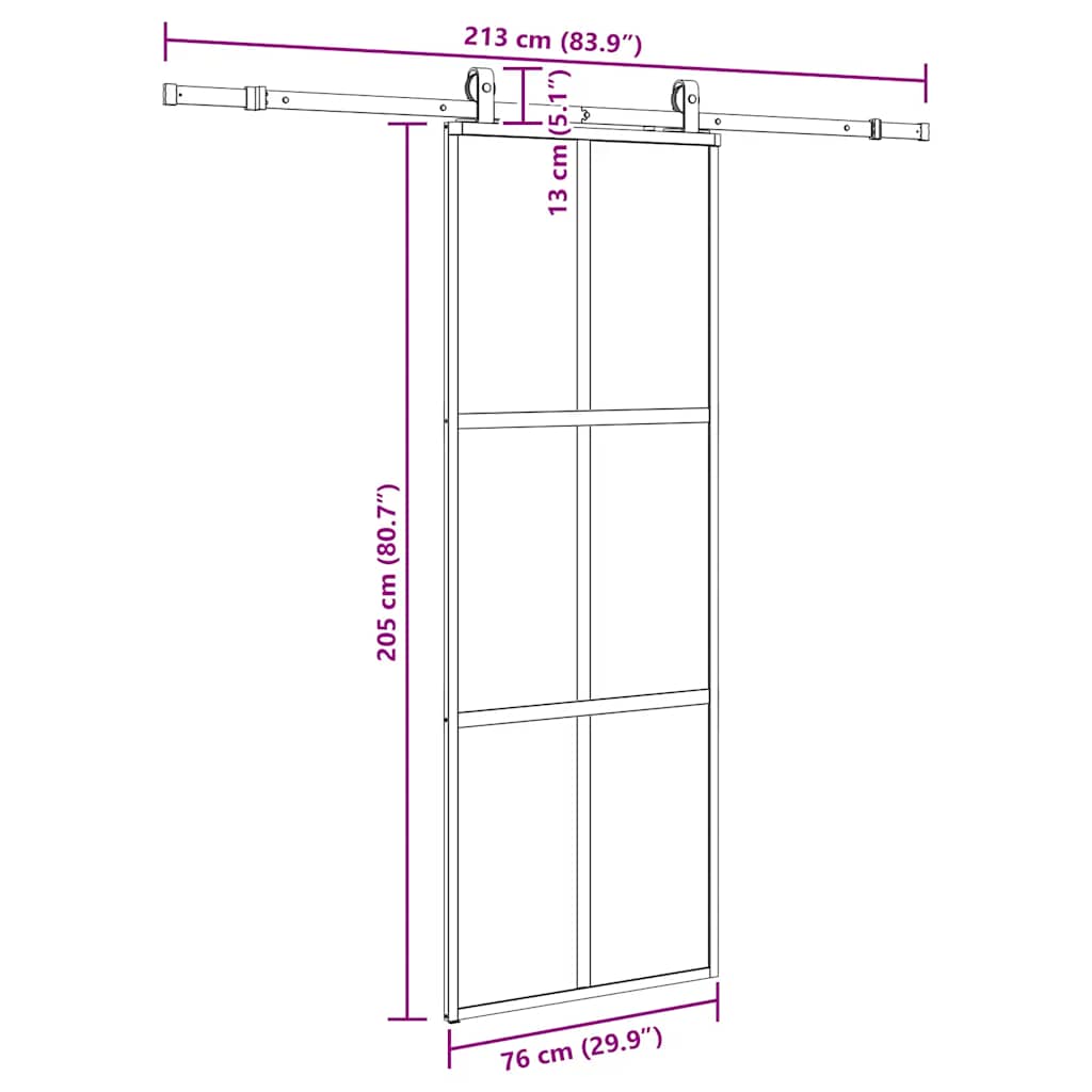 Puerta corredera con herrajes negro 76x205 cm vidrio templado vidaXL - 8