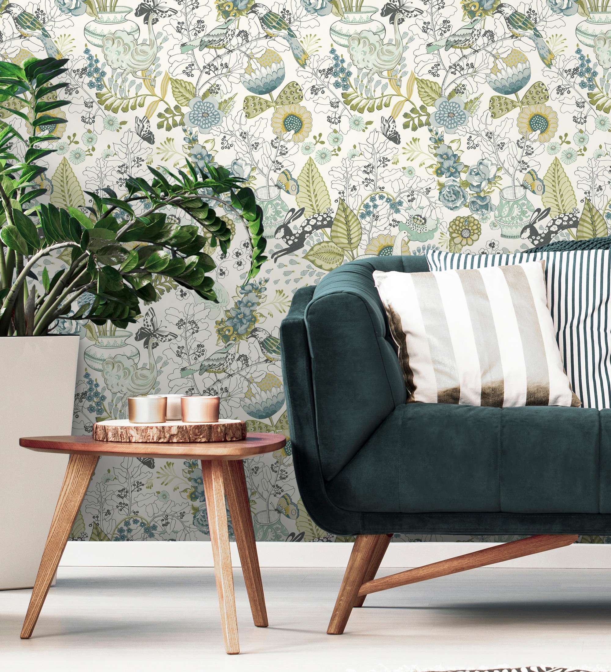 Muestra din a4 de papel pintado vinílico ecológico lavable flores mariposas conejos pájaros - sophie blossom 679377 de gaulan