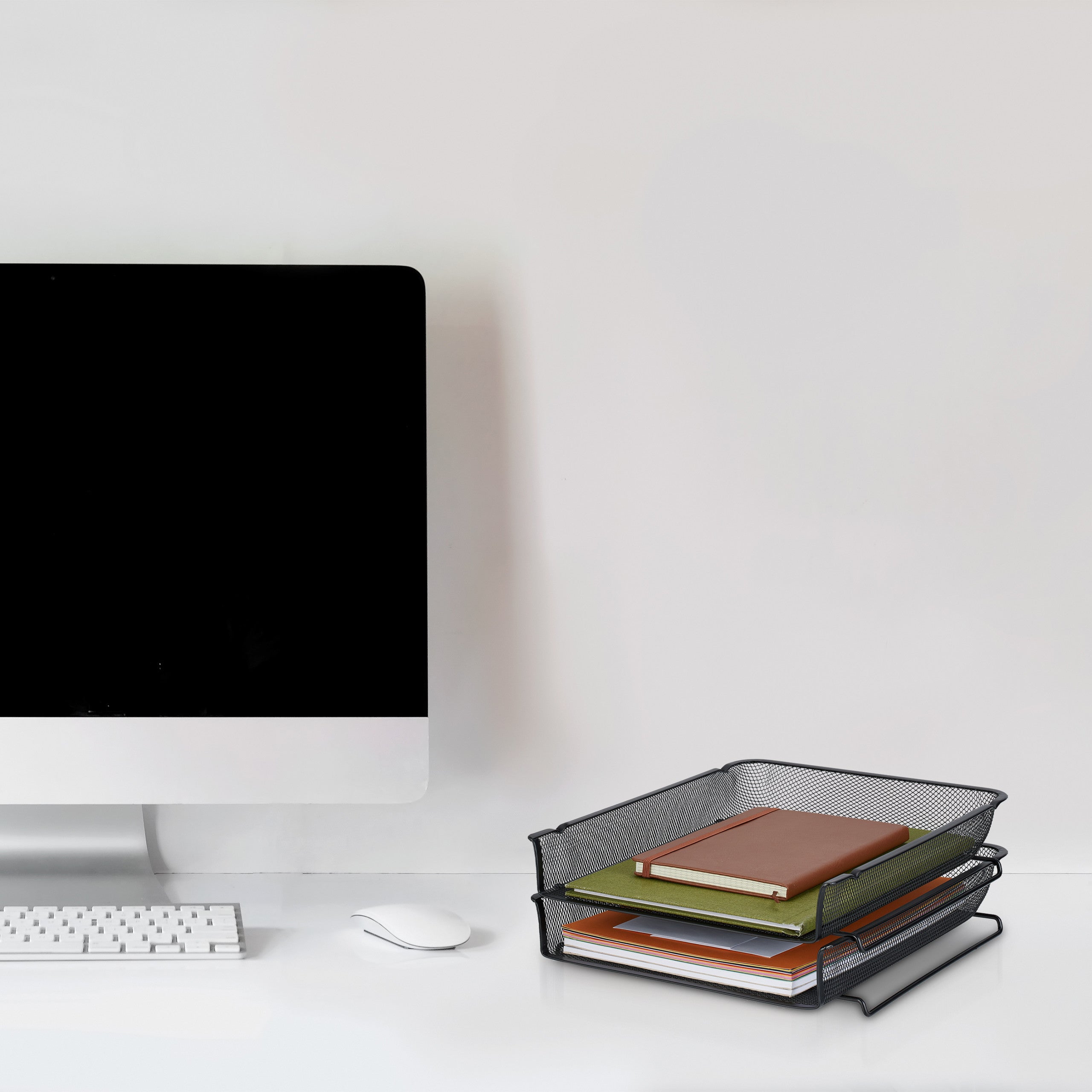 Vaschetta Portadocumenti, Design a Rete, Portalettere per Ufficio, Acciaio, Impilabile, 6,5x28,5x34 cm, Nero, Relaxdays - 5