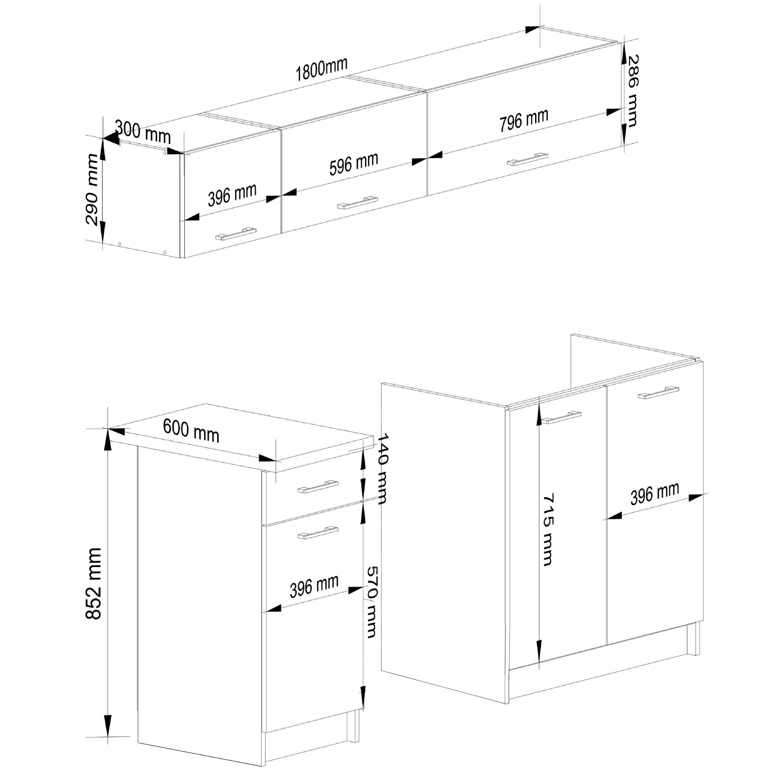 Ensemble De Cuisine AKORD OLIWIA G1 Blanc 180 cm 6 portes 1 tiroir façade Blanche 6 étagères 180x46x174 cm - 3