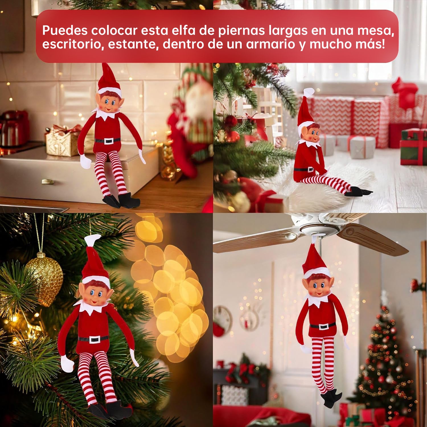 Elfo de Natal Papai Noel Perna Longa Vinil Macio Elfo com Chapéu de Elfo Grande 62 cm - 4
