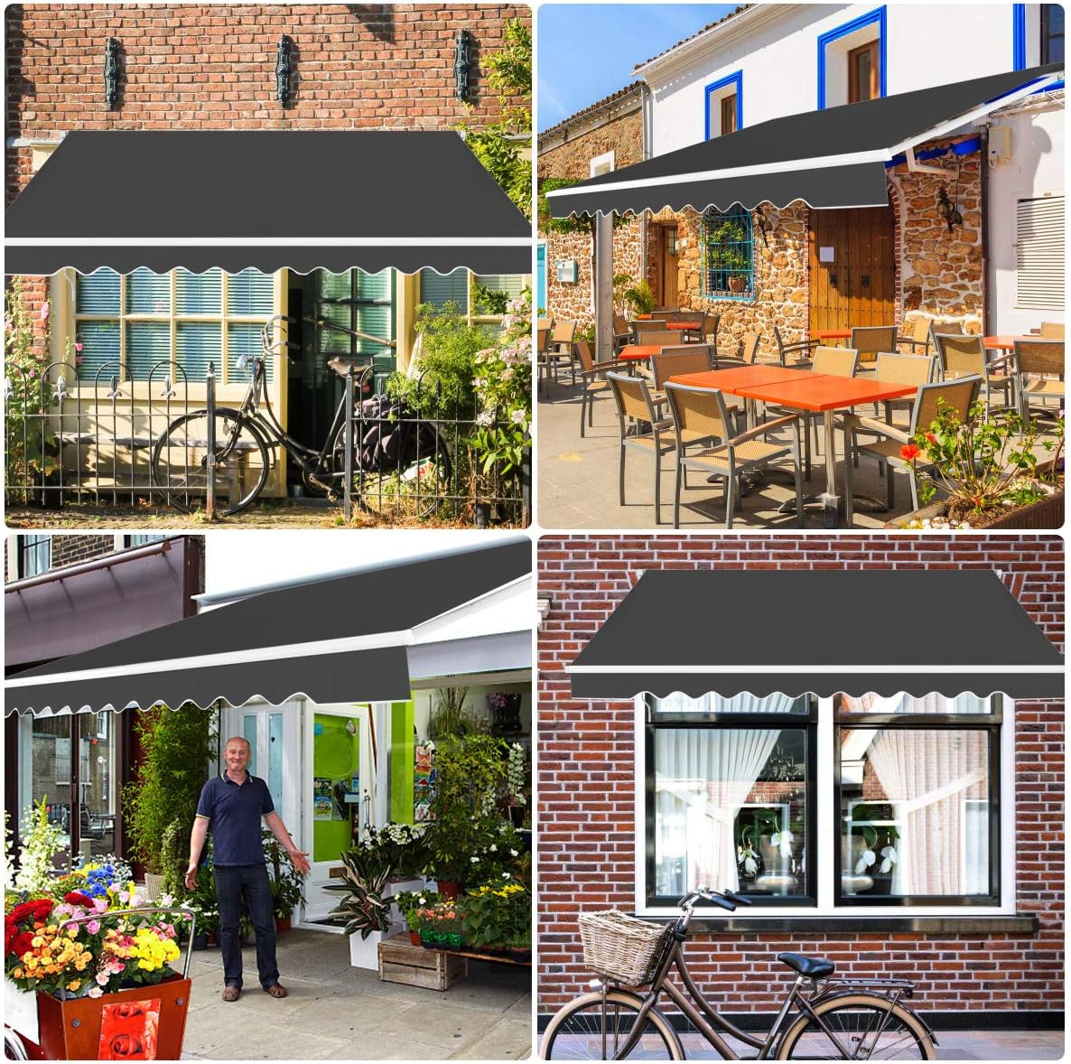 Store Banne 4 x 2,5 M Rétractable | Auvent Extérieur | Manivelle | Inclinaison 5-35°| Polyester Résistant | Protection Solaire, Gris - 4