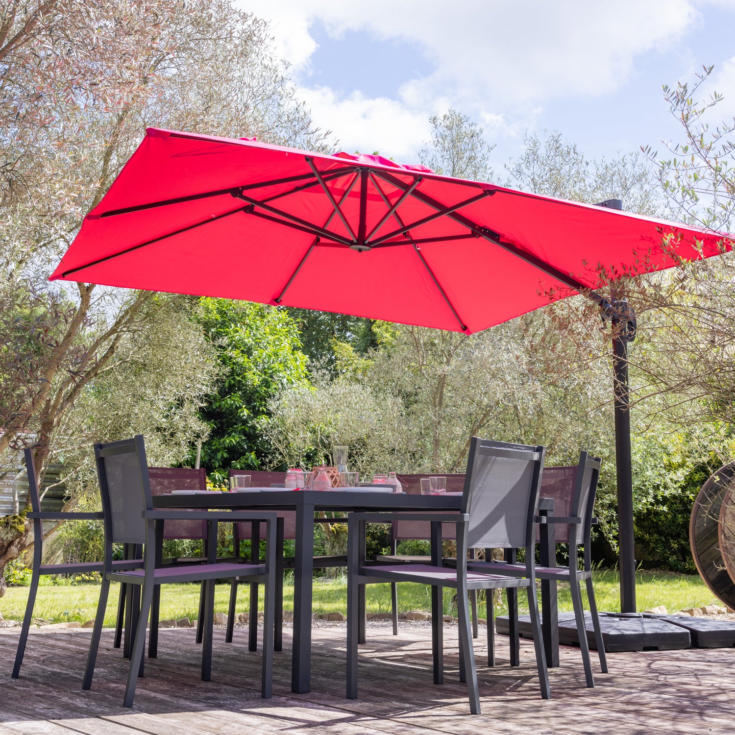Parasol déporté MOLOKAI carré 3x3m fuchsia + housse - 9