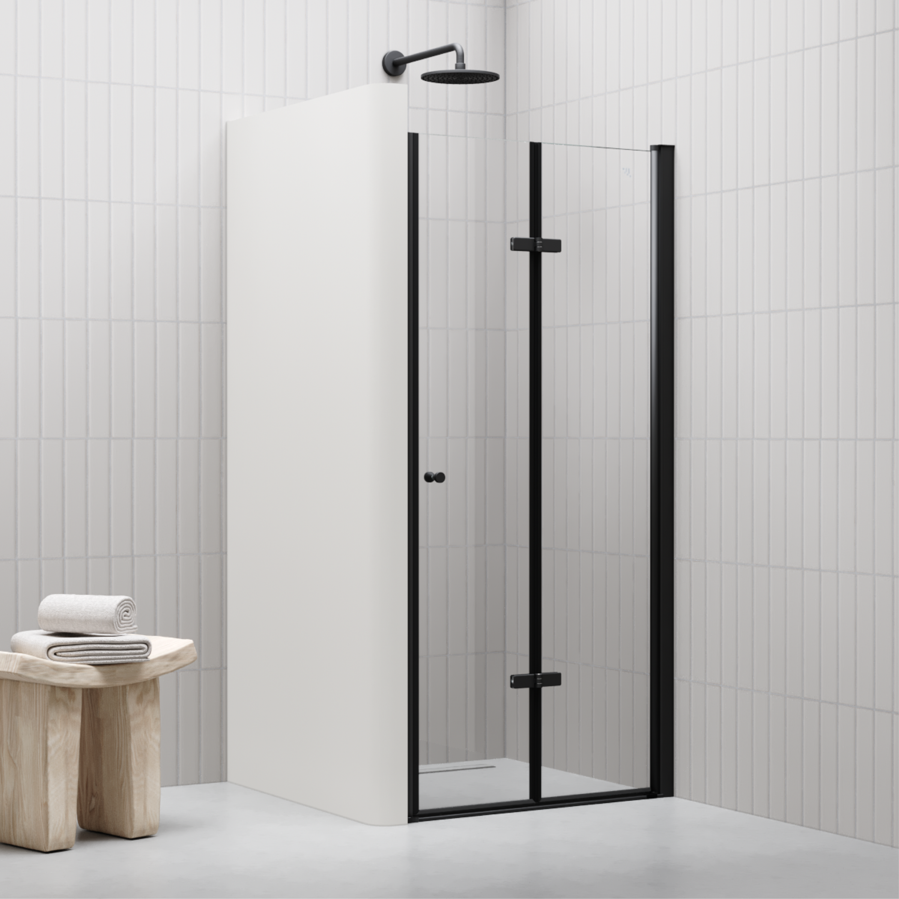 Moments Of Glass  Mampara De Ducha Mila 88X195 Cm Con Puerta Plegable, Perfiles Y Cristal Transparente Negros , Leroy Merlin