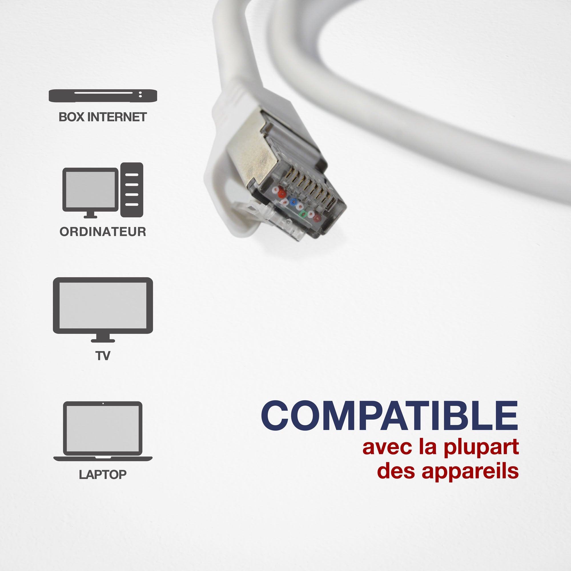 CÂBLE RJ45, CAT 6, F/UTP, DROIT, BLANC, 10M - 4