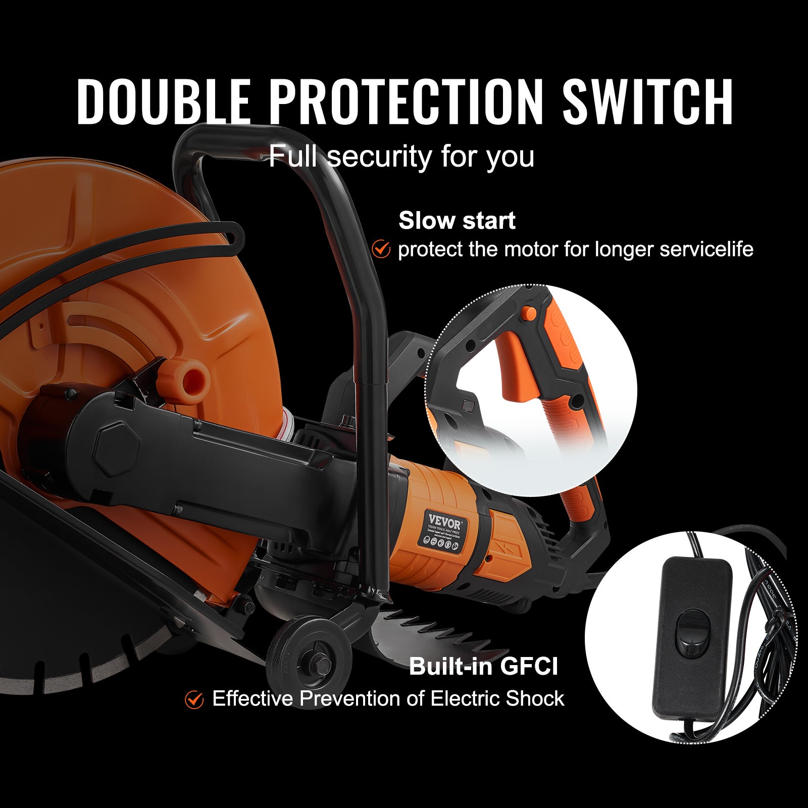 Scie à béton électrique,VEVOR 406mm,scie circulaire puissance élevée 2800Wprofondeur coupe 152mm scie à disque humide/sec conduite d'eau,pompe à eau - 5