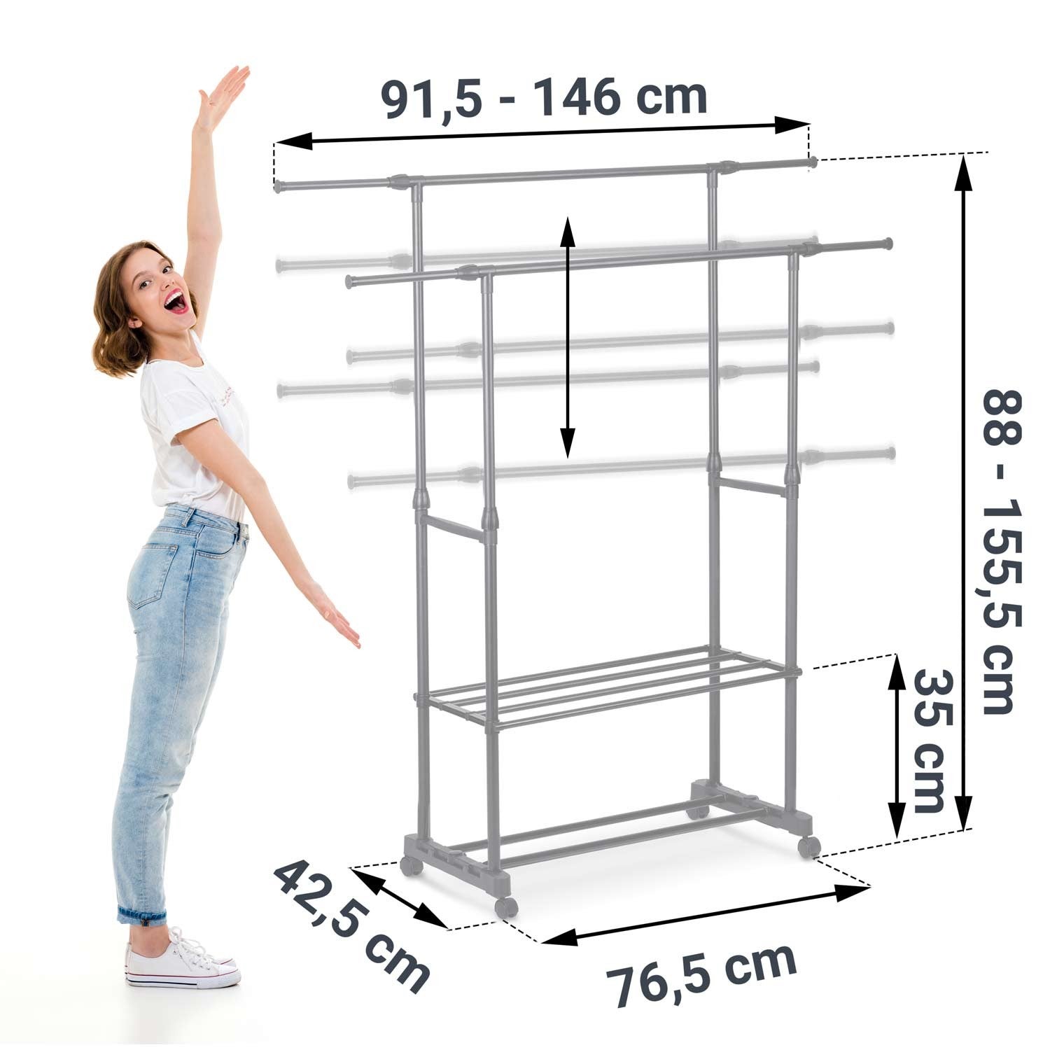 Cintre sur Pied Massido 686200 Noir avec Roues - 6