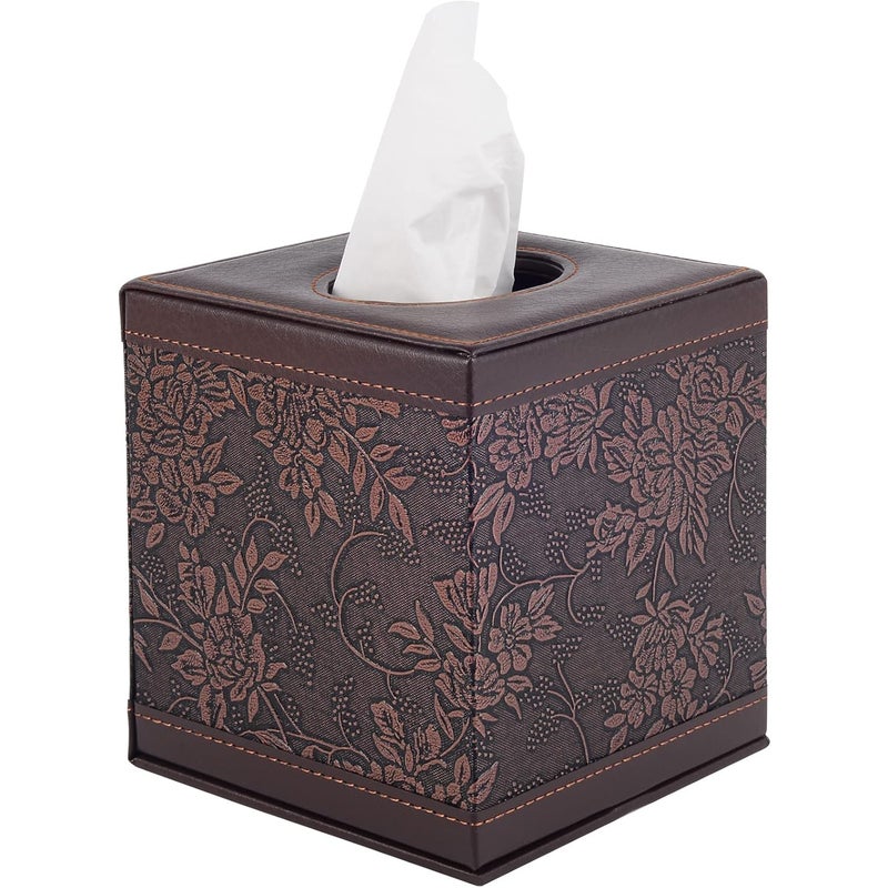 Kwadratowe skórzane etui na chusteczki - z magnetyczną podstawą, do domu i biura - 1 sztuka, 16×14×14 cm (wzór antyczny)