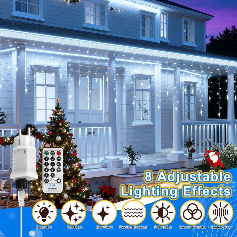 2x 360 LED Glaçons 5M - Ghirlanda luminosa a tendina - 8 modalità - IP44 impermeabile - Bianco freddo - 6