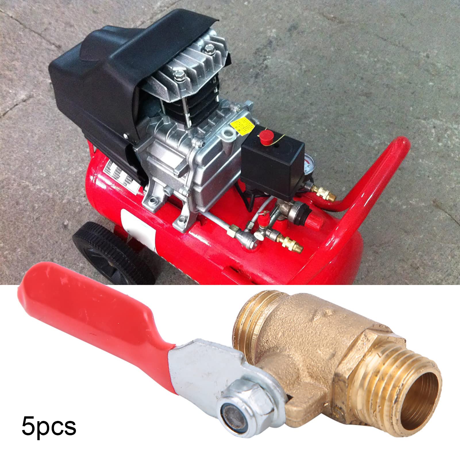 Lot de 5 vannes à boisseau sphérique à double filetage mâle G1/4 en laiton pour compresseur d'air - 2