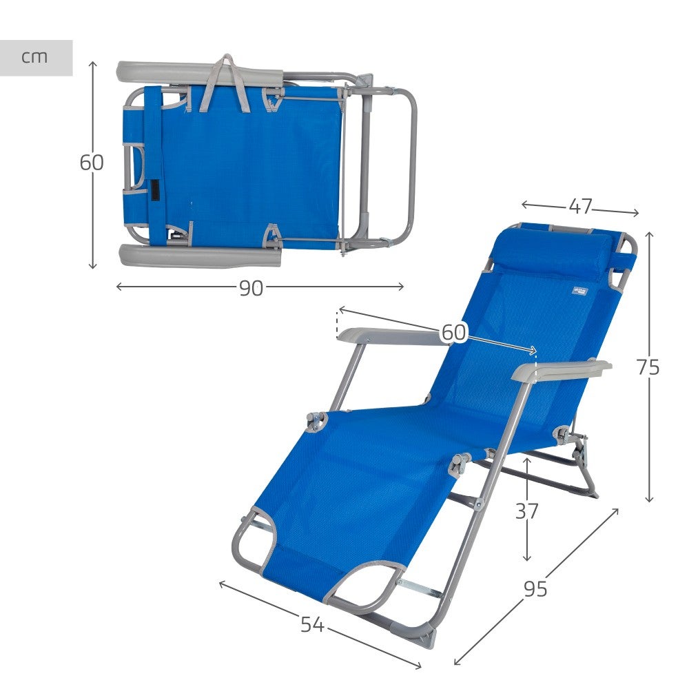 Tumbona plegable camping multiposición azul c/cojín Aktive - 4