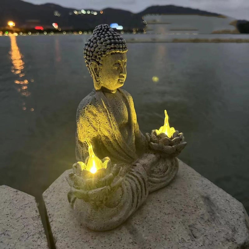 Décoration de statue de Bouddha d'extérieur, ornements de statue de Bouddha de jardin zen, lumières solaires, lotus de Bouddha - 7