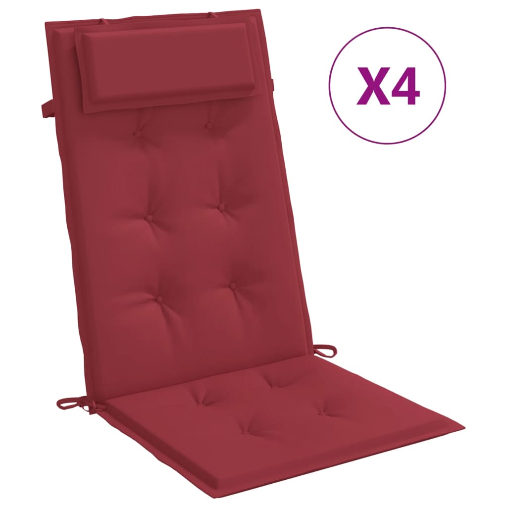 Juego de 4 cojines para silla con respaldo alto en tela oxford color vino tinto