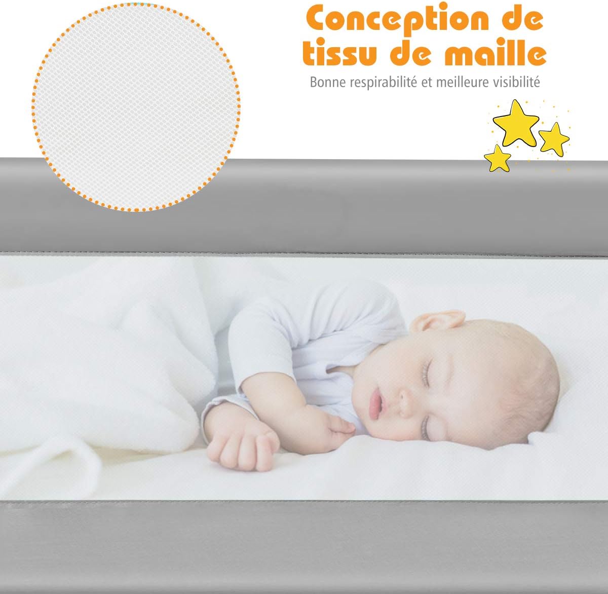 Sponda Letto per Bambini 105/120/150 cm, Barriera di Sicurezza per Neonati, Barriera Letto Pieghevole e Portatile, con Cinghia di Sicurezza (B - 2