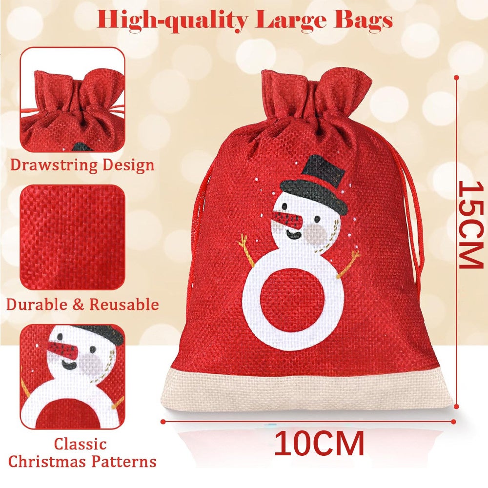 Set per il conto alla rovescia di Natale, sacchetto portaoggetti in lino con coulisse, 24 giorni, con coulisse e clip, 10 x 15 cm - 3