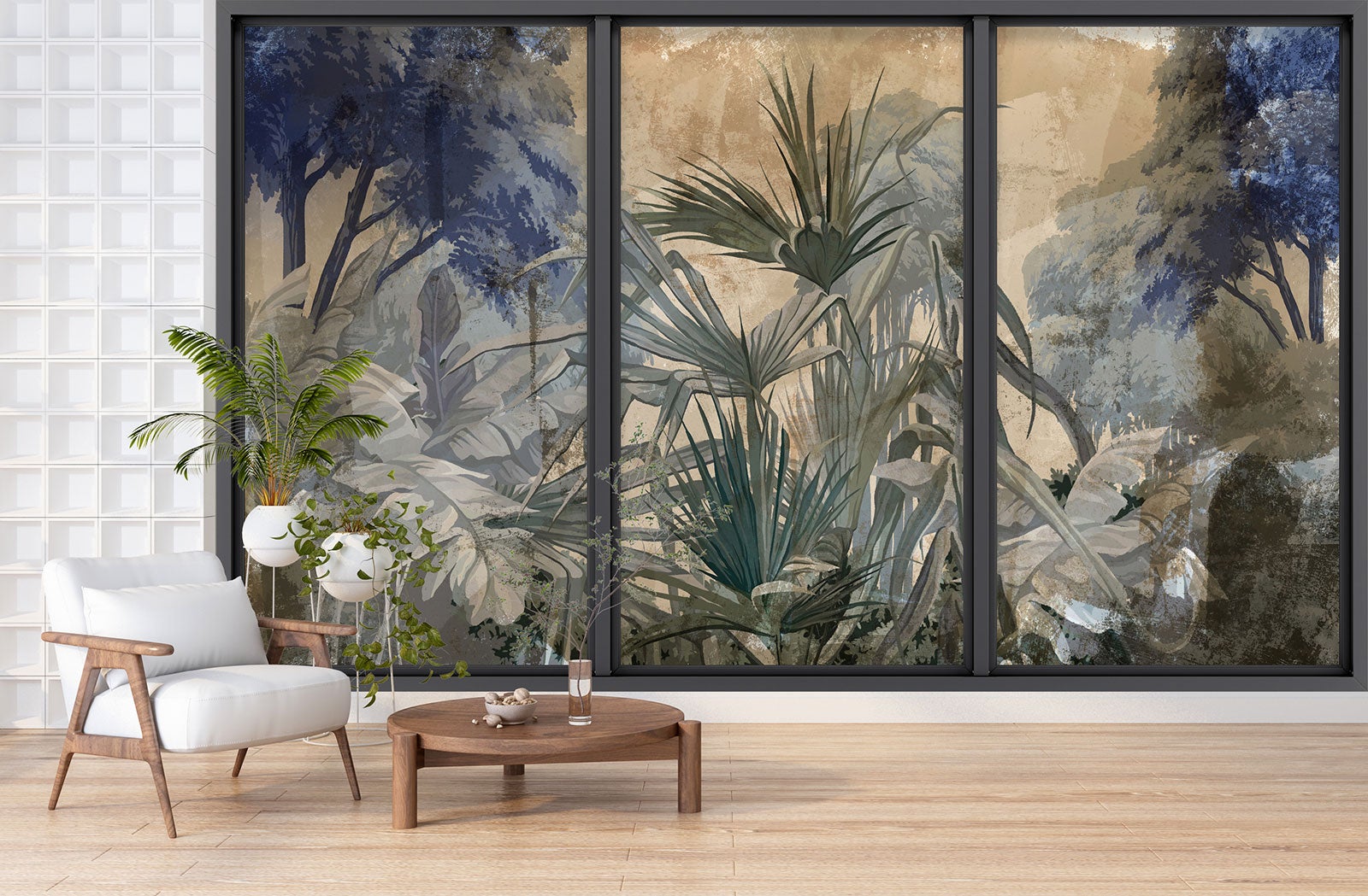 Papier peint panoramique Trompe l'oeil baie vitrée - Jungle - Largeur 130 cm x Hauteur 78 cm - 2