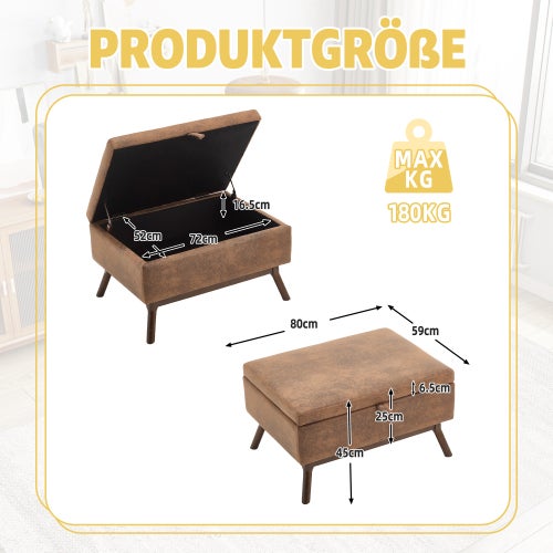 Tavolino multifunzionale Mid-Century Modern, panca da salotto fatta a mano, con spazio di stoccaggio e meccanismo di sicurezza - 6