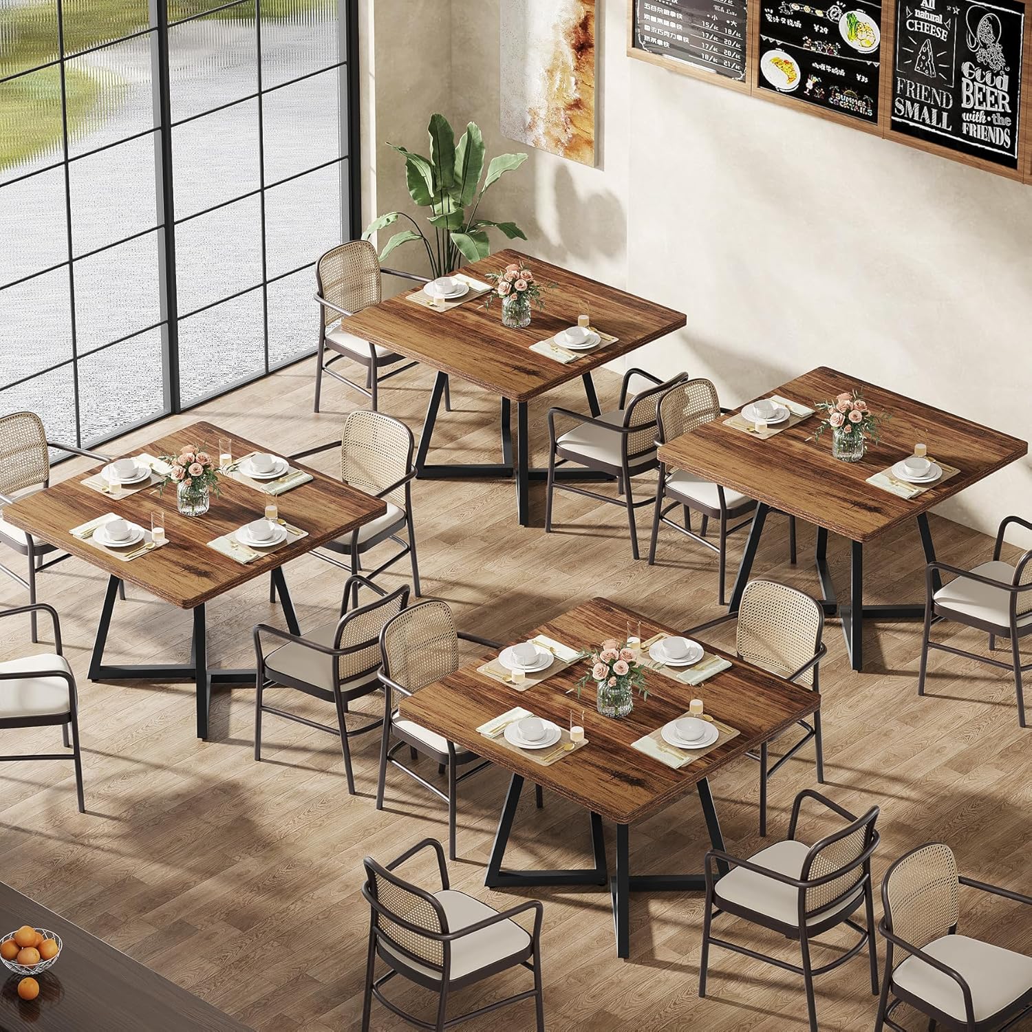 Tribesigns Table de Cuisine pour 4 Personnes, Table de Salle à Manger Petite avec Pied métallique de Style Industriel, 80 x 80 x 75 cm, Marron - 4