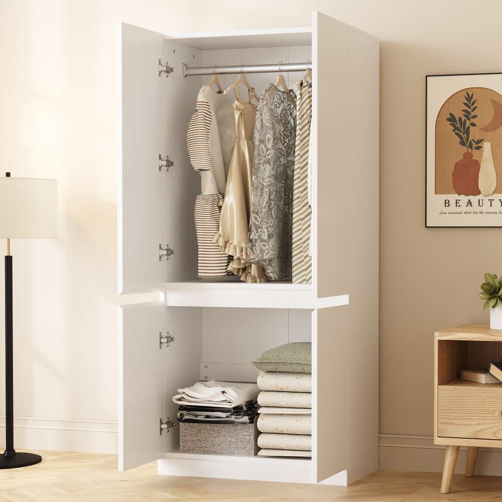 Armadio guardaroba asta appendiabiti 2 ante 5 ripiani BIANCO 120 X 50 X 200 cm TOP020BO