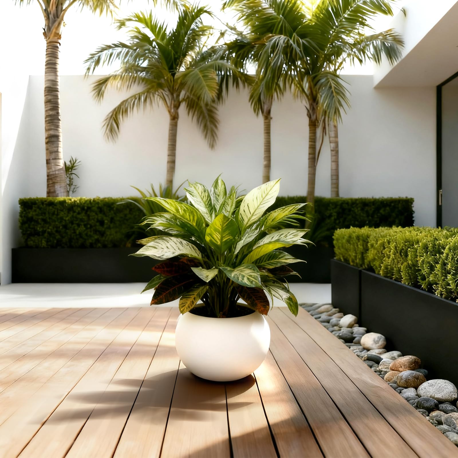 LOLLANDA Pot de fleurs rond,pot de plante artificiel,décoration pour plante d'intérieur en pot,finition mate,ne convient pas à la plantation(30*24cm) - 3