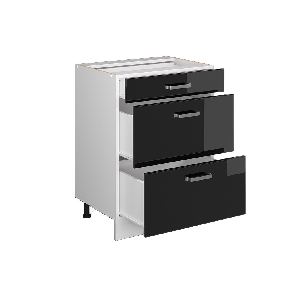 Vicco Meuble cuisine R-Line, Noir Haute brillance, 60cm avec tiroirs, sans PT - 4