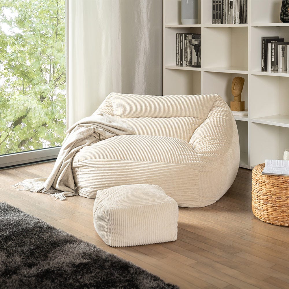 Home Deluxe Pouf Cozy - Tissu : Velours côtelé, couleur : Beige - Dimensions : 100 x 88 x 80 cm, avec Rembourrage I Pouf Bean Bag Home Deluxe Pouf Cozy - Tissu : Velours côtelé, couleur : Beige - Dimensions : 100 x 88 x 80 cm, avec Rembourrage I Pouf Bean Bag