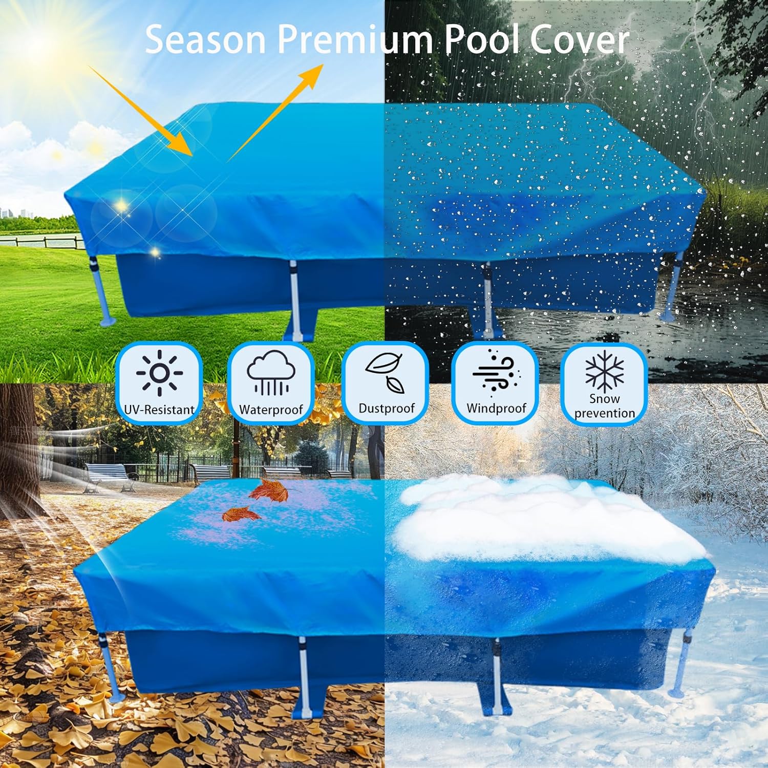 Pool Cover 400 x 210 cm Bâche de Couverture Été et Hiver Hors Sol pour Piscine Rectangulaire Coupe-Vent Imperméable Anti-Poussière - 5
