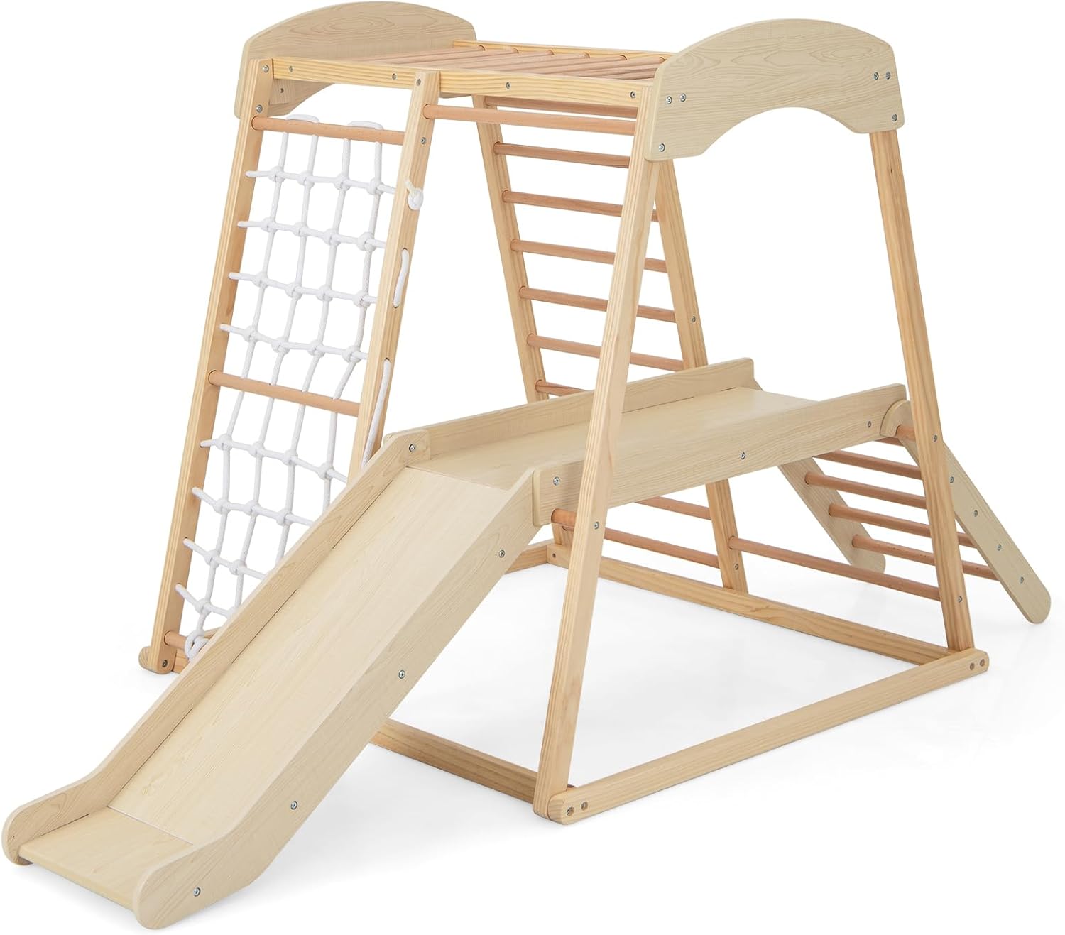 6 en 1 Jeu d'escalade Intérieur, Aire de Jeu en Bois avec Portique, Toboggan, Corde et Échelles, Jeu Montessori avec Ancrages Métalliques pour 1 an+ - 8