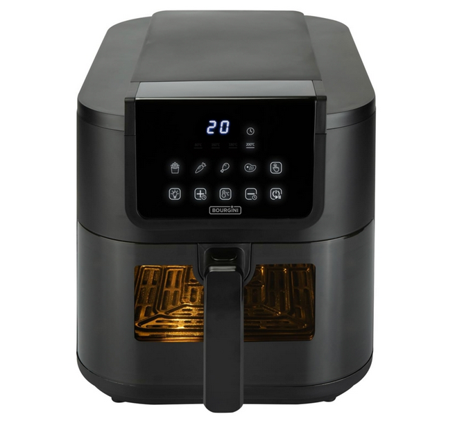 BOURGINI Freidora de Aire con Revestimiento Cerámico Pro, Libre de Químicos (PFAS, C6, PFHxA, PTFE, PFOA y BPA), Formato 35% más compacto, para un hogar sin tóxicos. (8 Litros - Azul