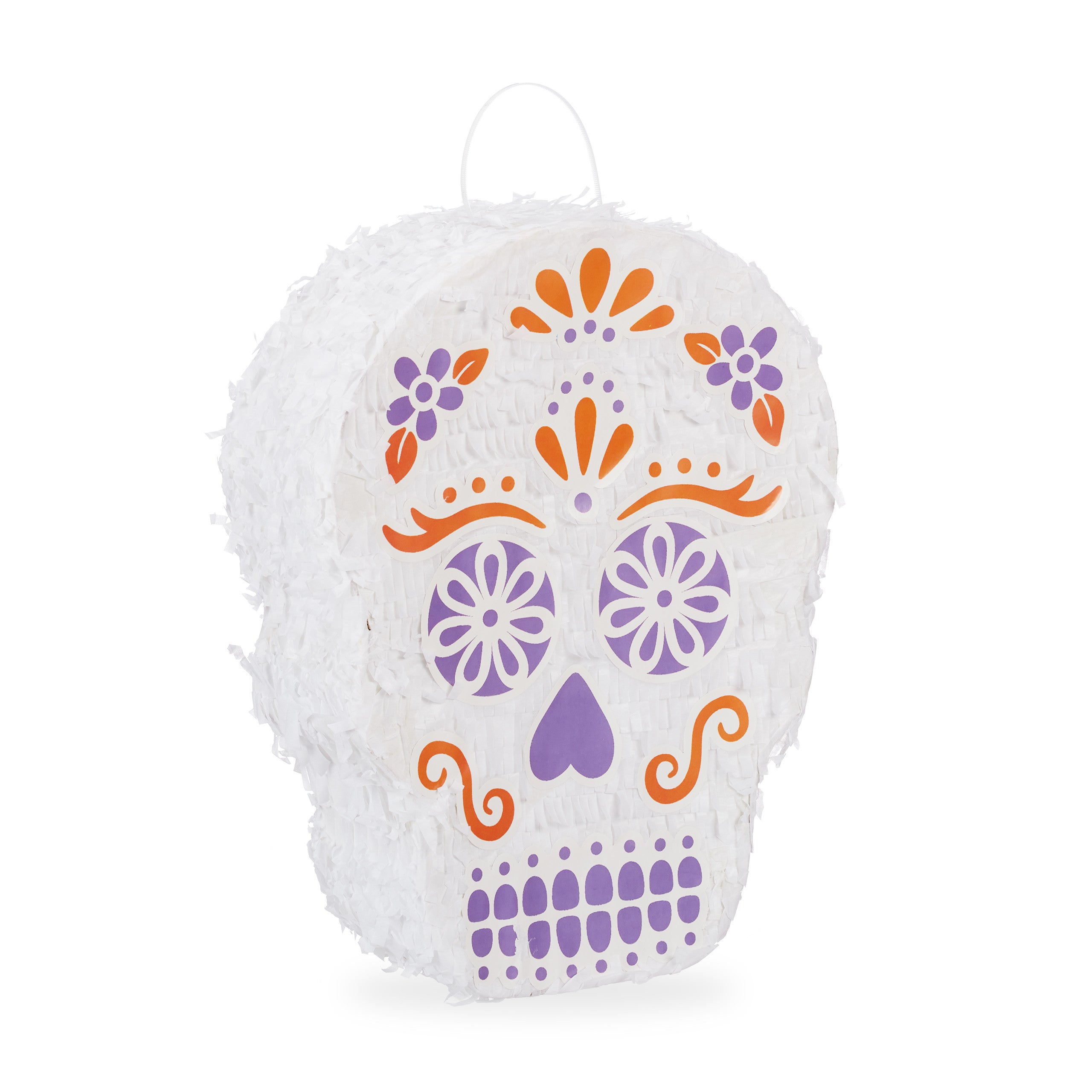 Relaxdays piñata calavera sin relleno con palo y antifaz, papel, blanco, 35,5 x 27,5 x 10 cm