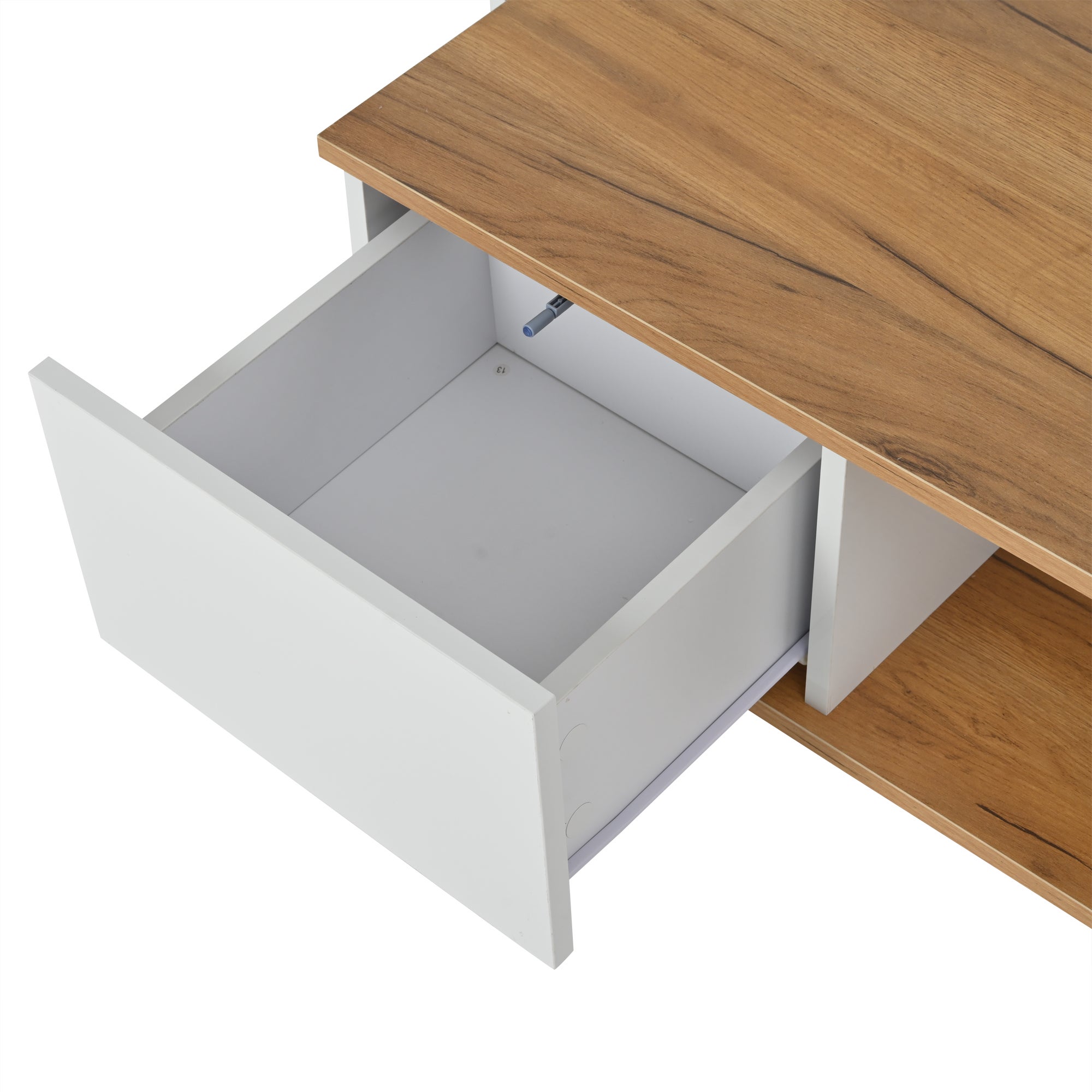 Table basse 70x70x31.5 cm - 3 tiroirs - Plateau carré - Panneaux de particules - Blanc + Naturel - 9