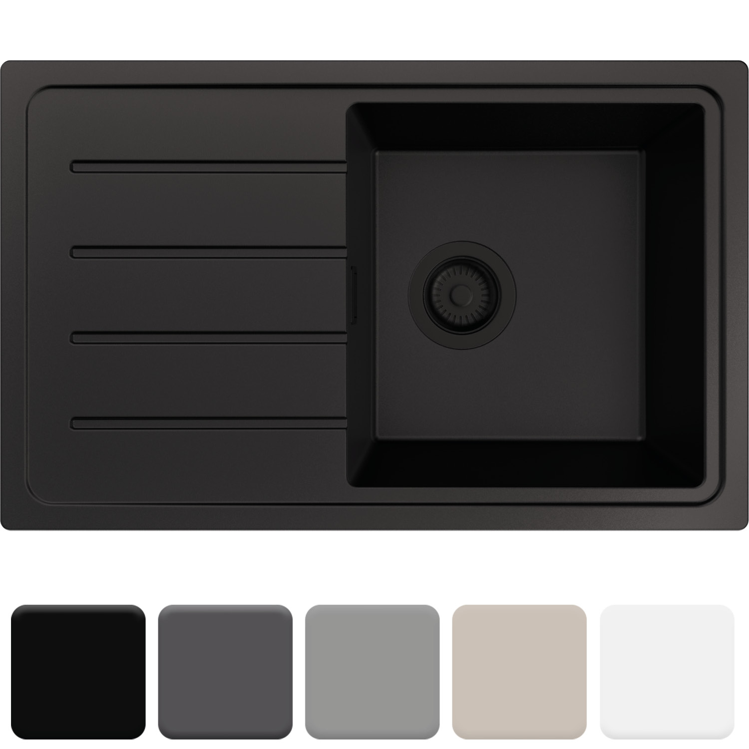 Zlewozmywak 70x44cm, do szafki od 45cm + Syfon - Ametyst Cały Czarny STONESTYLE