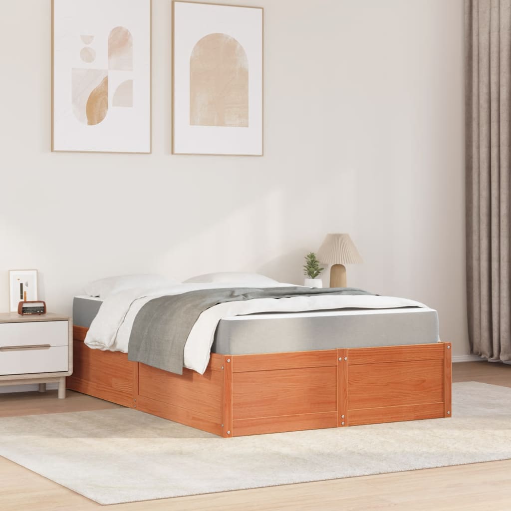 Lit avec matelas, bois massif de pin, cire marron, pour la chambre, 120 × 200 cm - 3