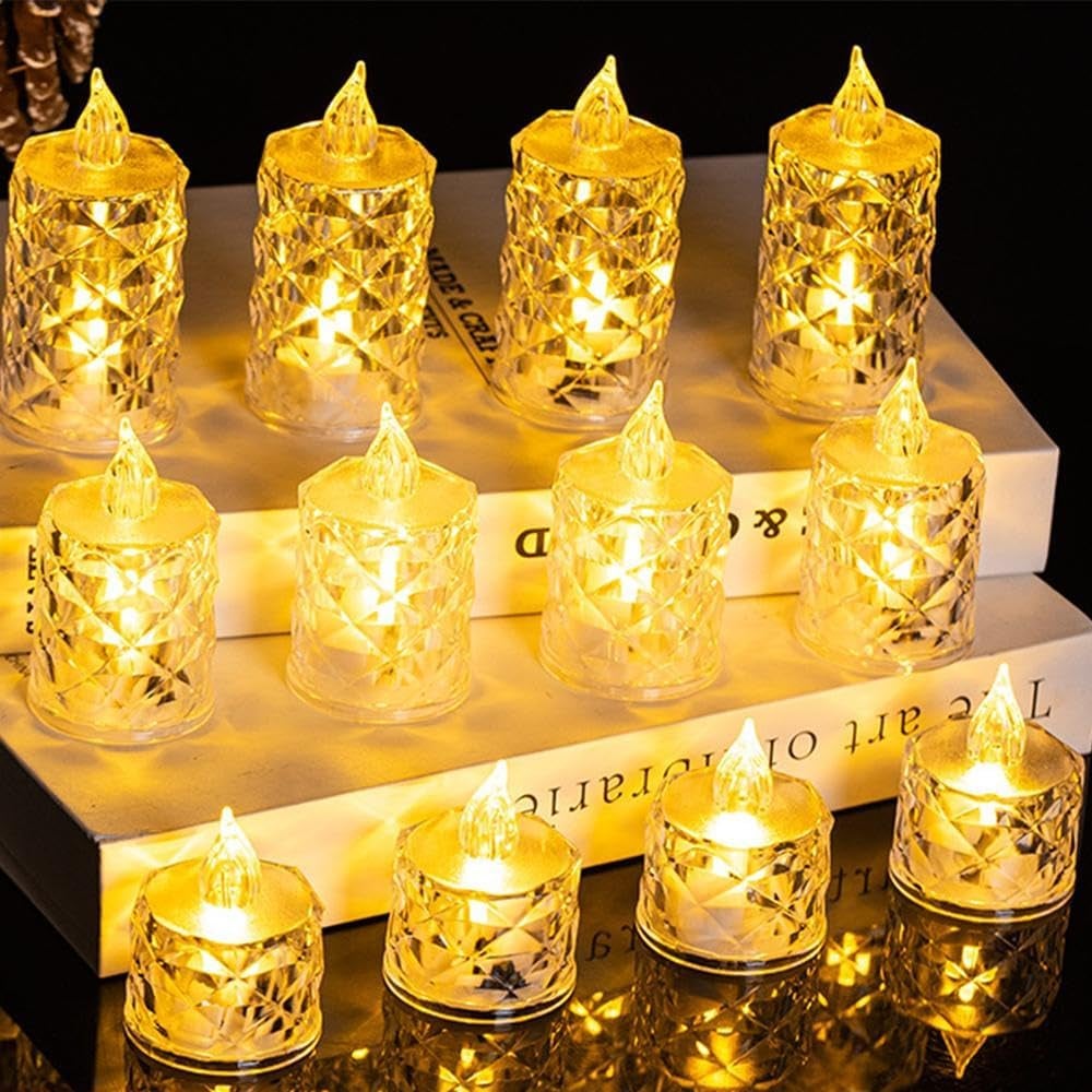 24pcs Bougies Cristal Sans Flamme LED à Piles, Lumière Chaude, Déco Mariage, Table, Demande en Mariage, Porte-Bougie, Maison Romantique - 3