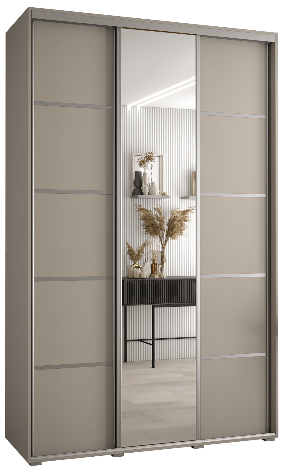 Szafa przesuwna z lustrem wysoka Dakota 5 150 x 60 x 235,2 cm kaszmir + u. Srebrny - Abiks Meble