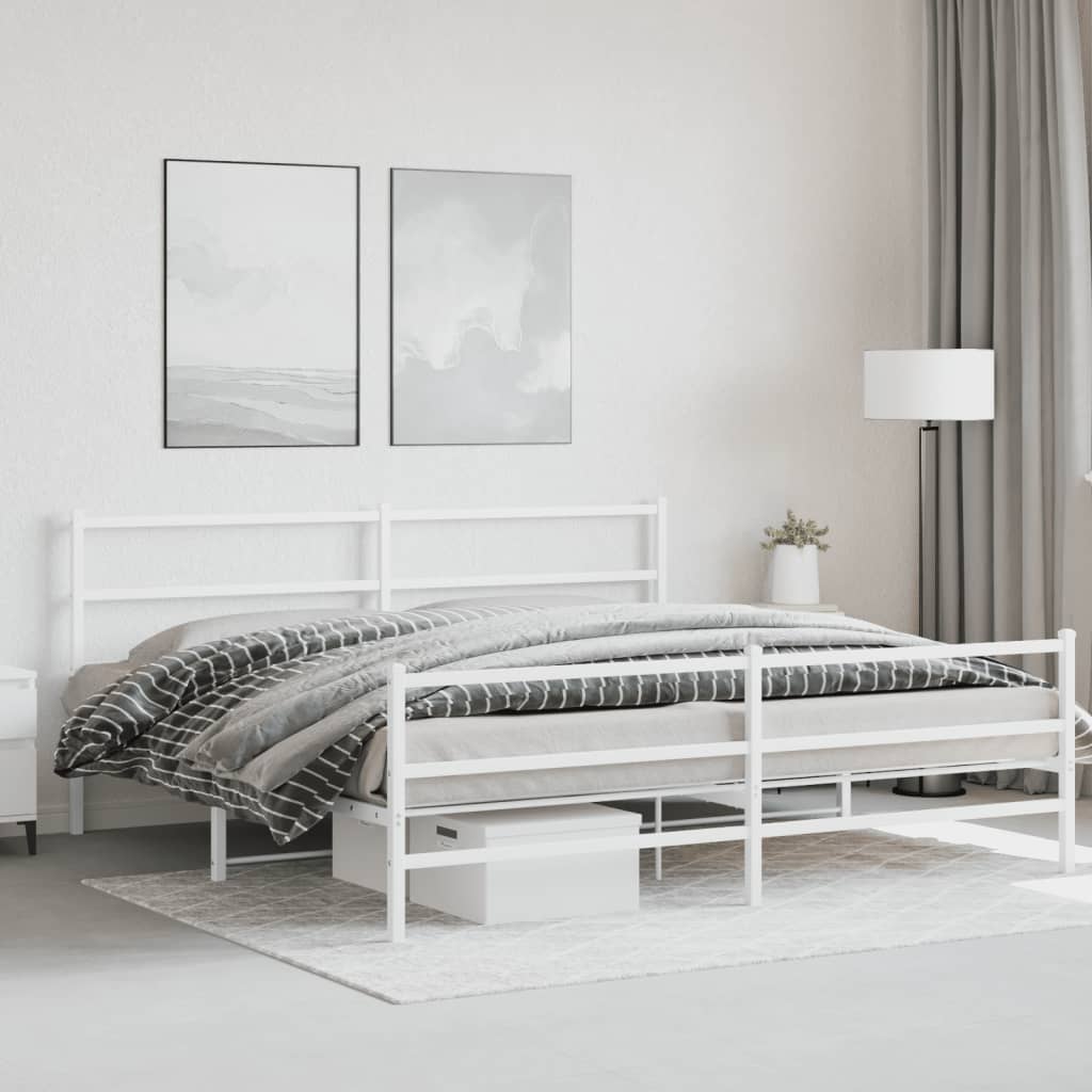 Metalowa rama łóżka z wezgłowiem i zanóżkiem, biała, 200x200 cm vidaXL