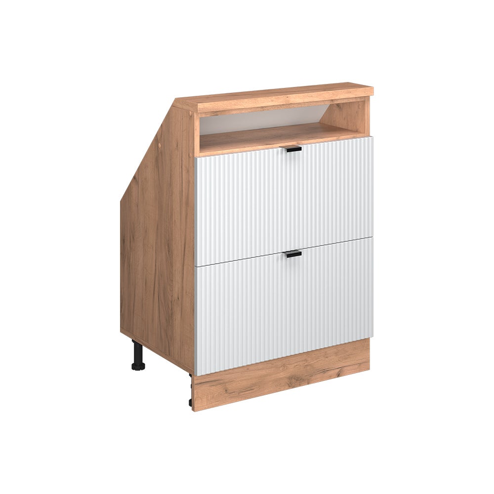 Vicco Szafka kuchenna na dach skośny R-Line, Białe pofałdowanie, 60 cm z 2 szufladami