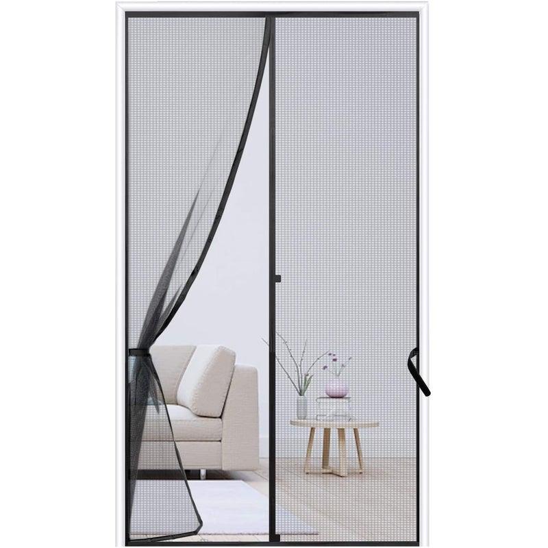 Magnetyczna moskitiera na drzwi z mocnymi magnesami i chwostami, 90 cm x 210 cm - Czarna