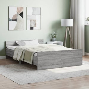 Giroletto Con Testiera E LED Grigio Cemento 120x190 Cm | Luci RGB, Legno Tecnico, Doghe In Compensato