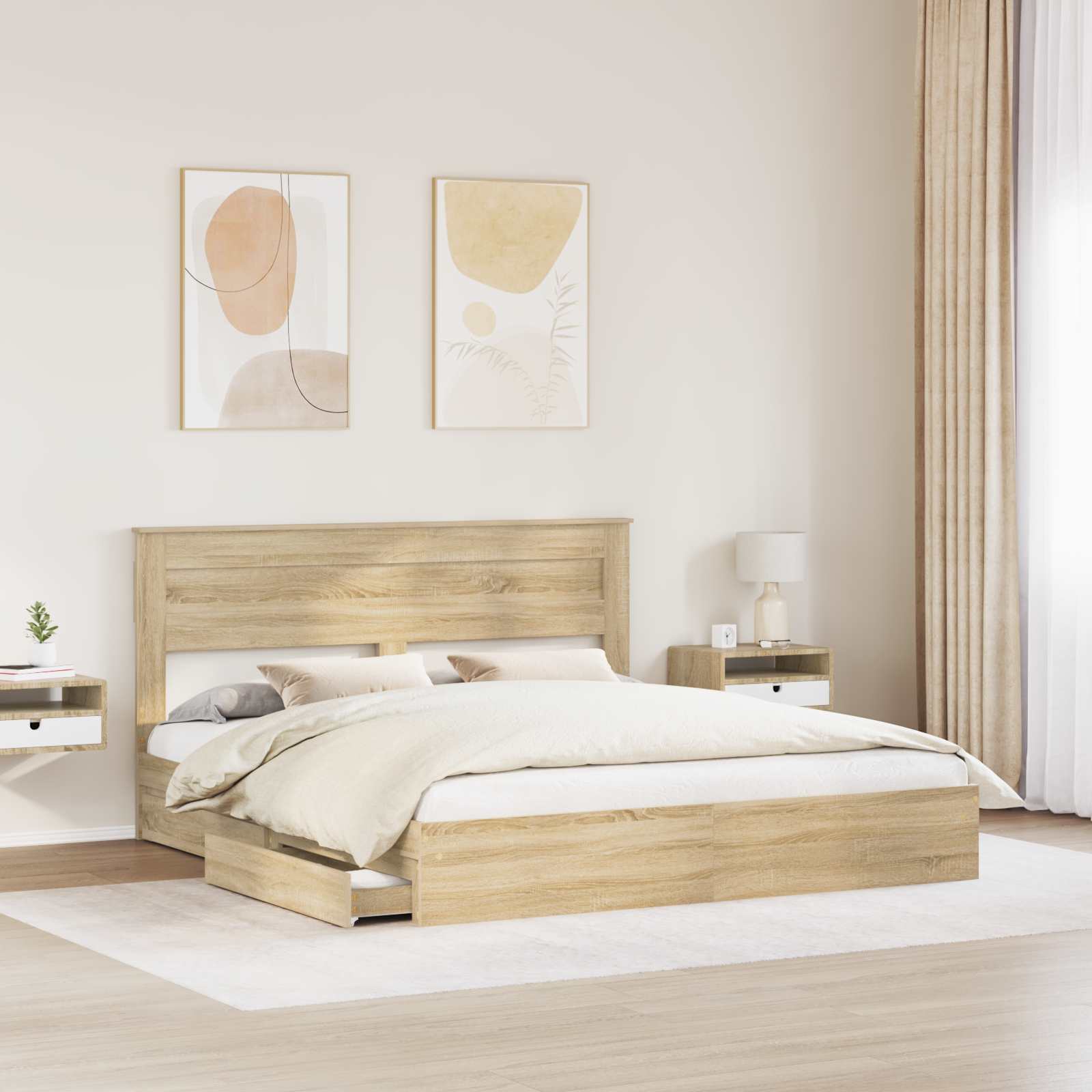 Lit de rangement chêne 180 x 200 cm panneau de bois - 3