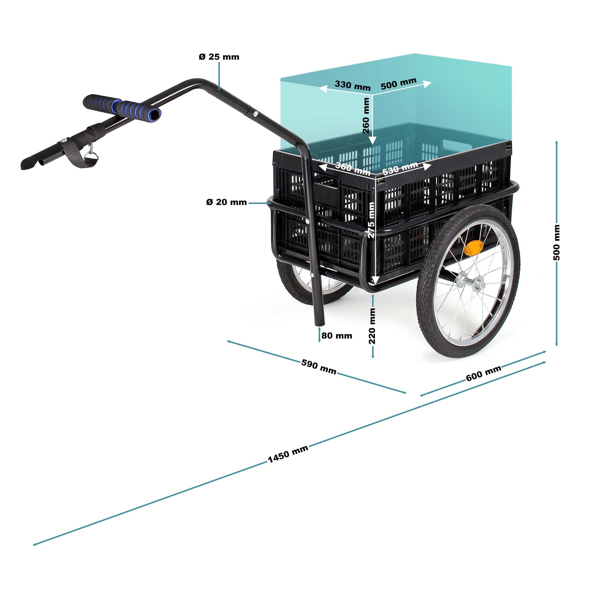 Remorque pour vélo 50 kg max., 1450 x 575 x 730 mm, Attelage rapide, Charrette à bras, Transport de charges Randonnée Voyage, Chariot pour… Wiltec - 3
