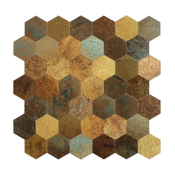 Revestimiento de Pared Mosaico Autoadhesivo Hexagonal Chapado en Oro – 28,8x29,2 cm, Grosor 0,4 cm - 4