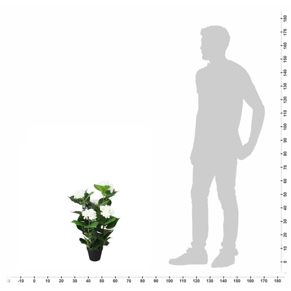 The Living Store - Plante hortensia artificielle avec pot 60 cm Blanc - 3