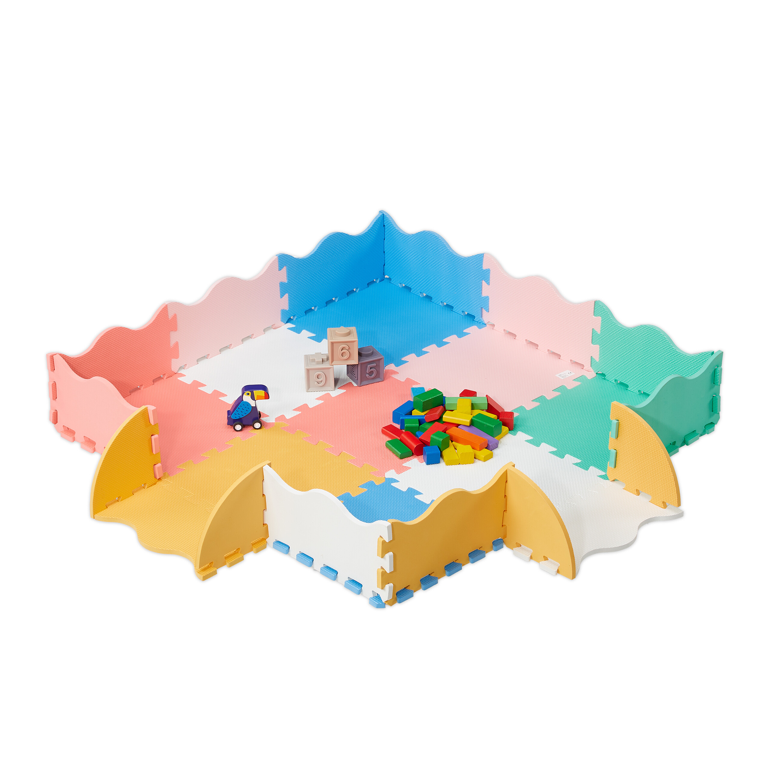 Relaxdays alfombra puzle bebé 25 piezas, colchoneta lavable juegos, suelo protección niños goma, sin tóxicos, multicolor