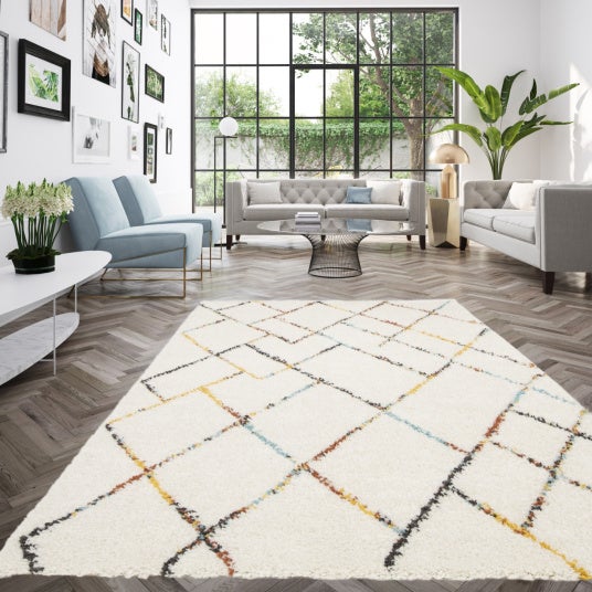 Tapis motif berbère - Nelya - Écru et traits multicolore - 160 x 230 cm - 2